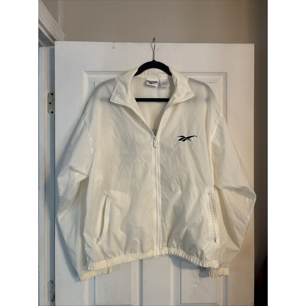 Vintage 90s REEBOK White Men's Nylon Jacket Large Windbreaker Sz:S